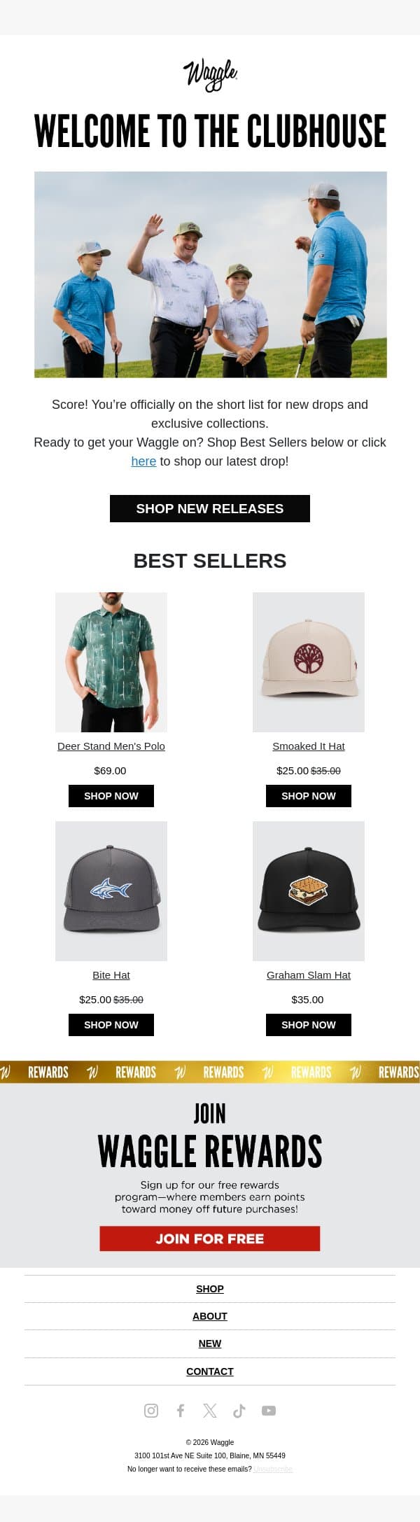 Welcome To The Clubhouse ⛳️ email from Waggle screenshot