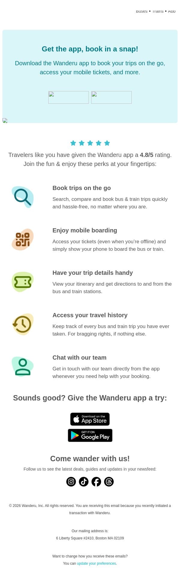 adam, have you tried the Wanderu app? email from Wanderu screenshot