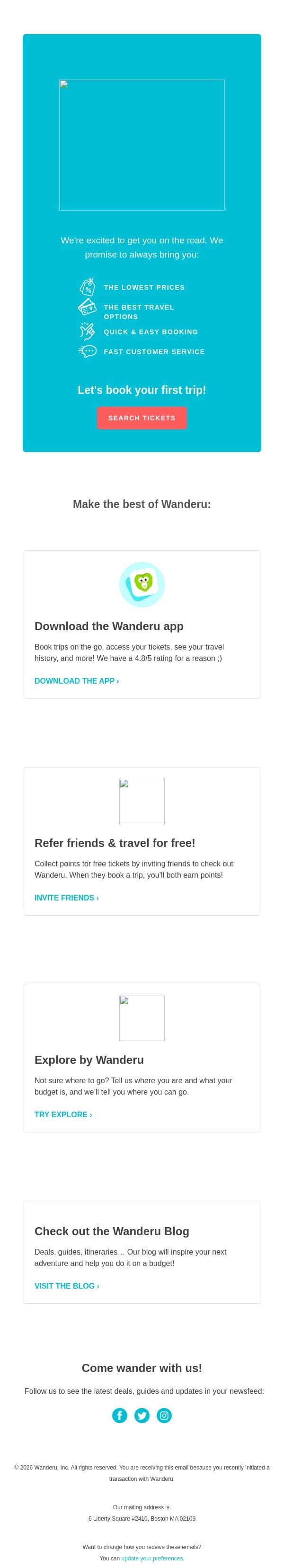adam, welcome to Wanderu! email from Wanderu screenshot