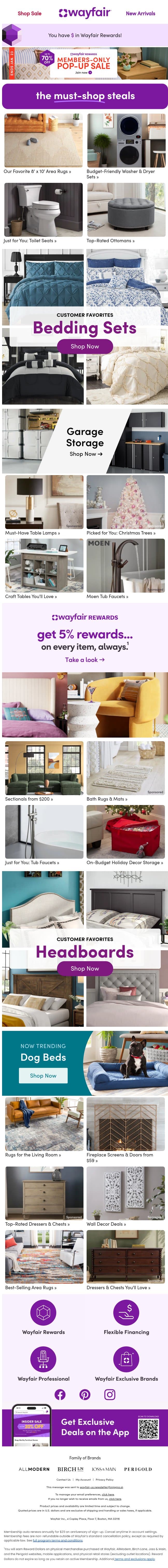 8' x 10' AREA RUGS. email from Wayfair screenshot