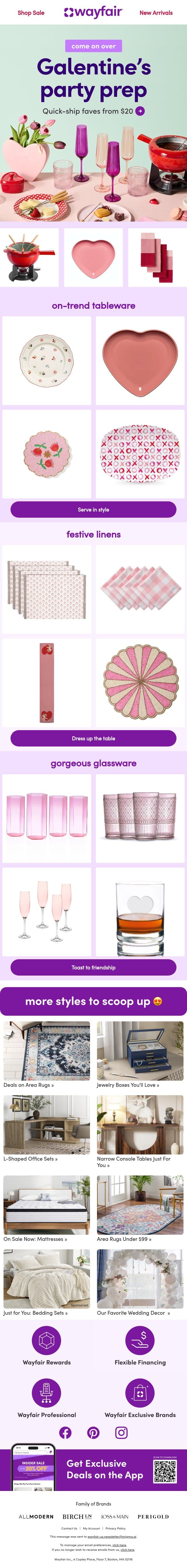 QUICK-SHIP GALENTINE’S PICKS FROM $20 email from Wayfair screenshot