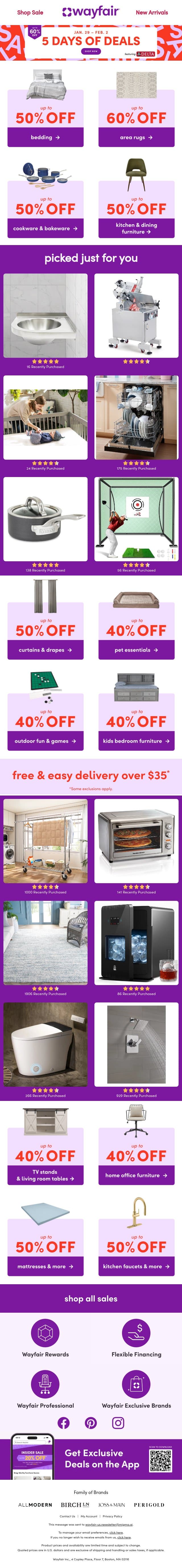 🎉 🔔 FIVE DAYS OF DEALS is HERE 🔔 🎉 email from Wayfair screenshot