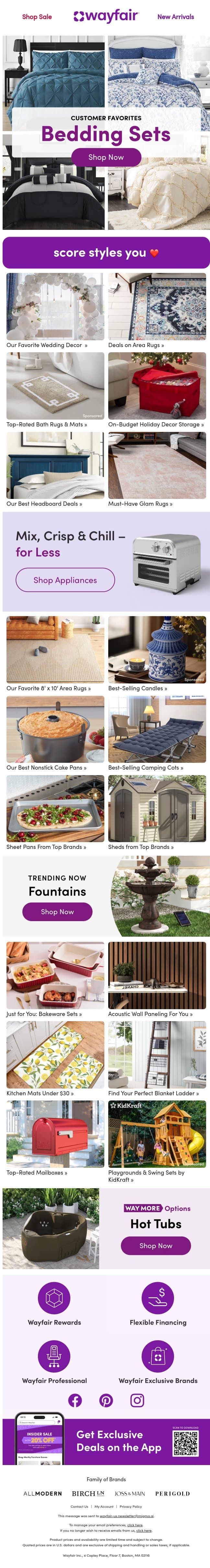 BEDDING SETS email from Wayfair screenshot