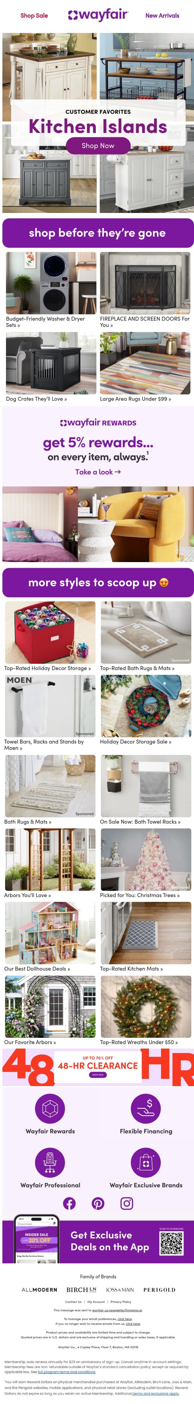 KITCHEN ISLANDS email from Wayfair screenshot