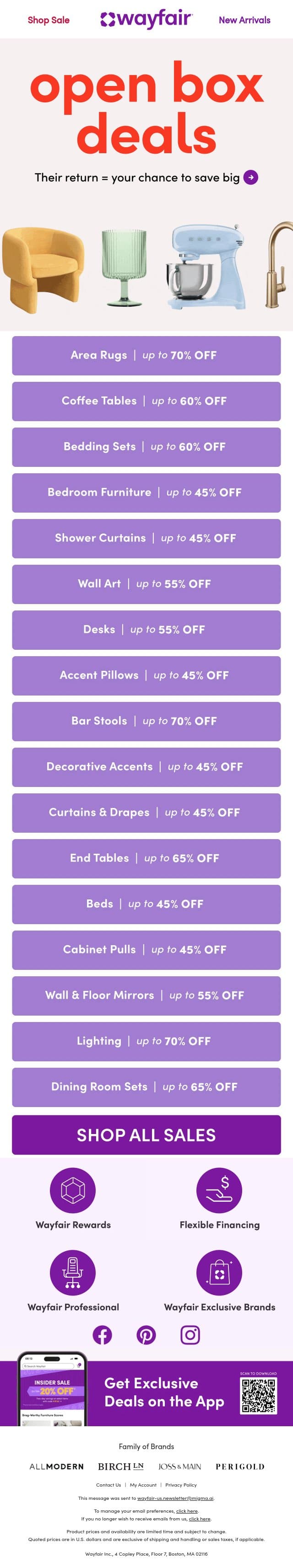 Open Box steals email from Wayfair screenshot