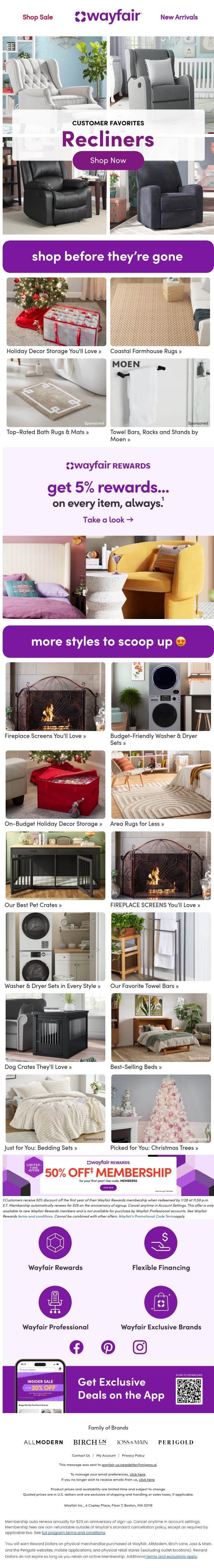 RECLINERS email from Wayfair screenshot