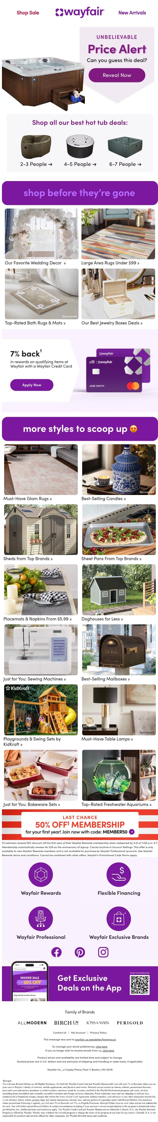 HOT TUBS at *amazing* prices email from Wayfair screenshot