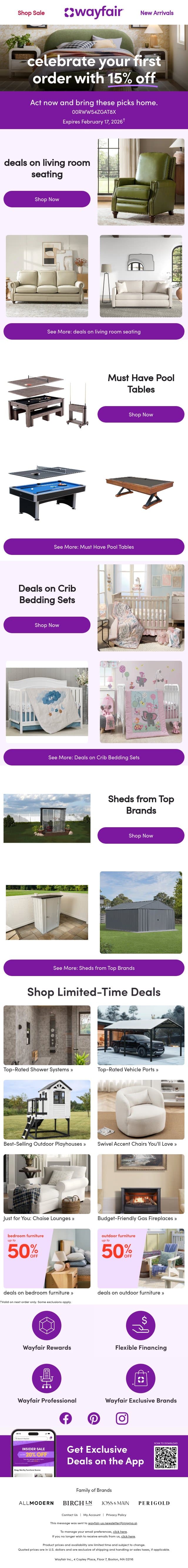 A discount just for you... email from Wayfair screenshot