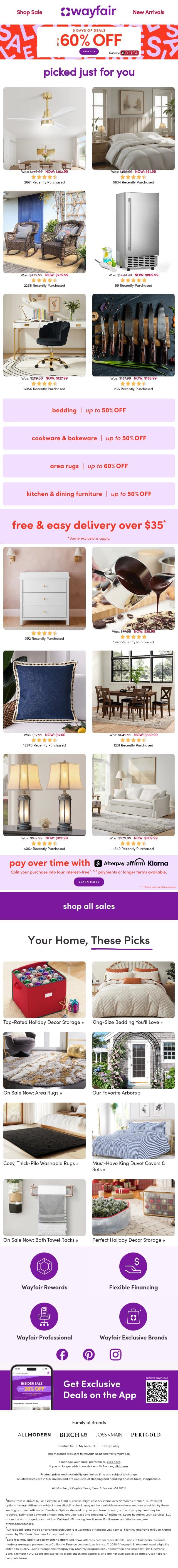 CEILING FANS 📢 UP TO 60% OFF 📢 Can’t-miss DEALS 📢 email from Wayfair screenshot