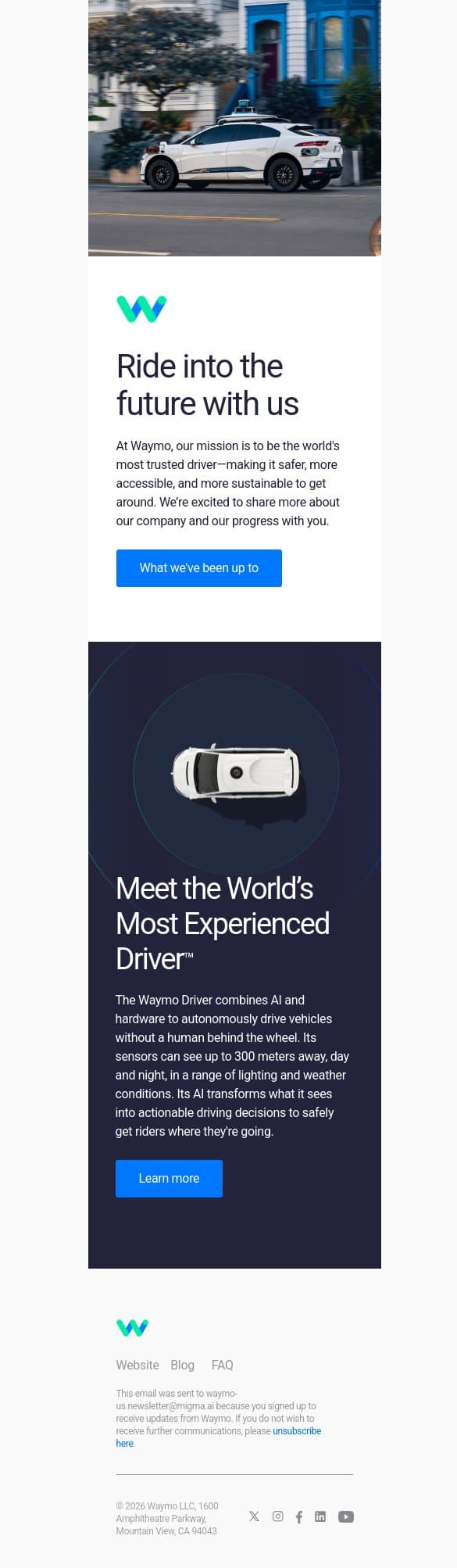 Welcome to the Waymo journey email from Waymo screenshot
