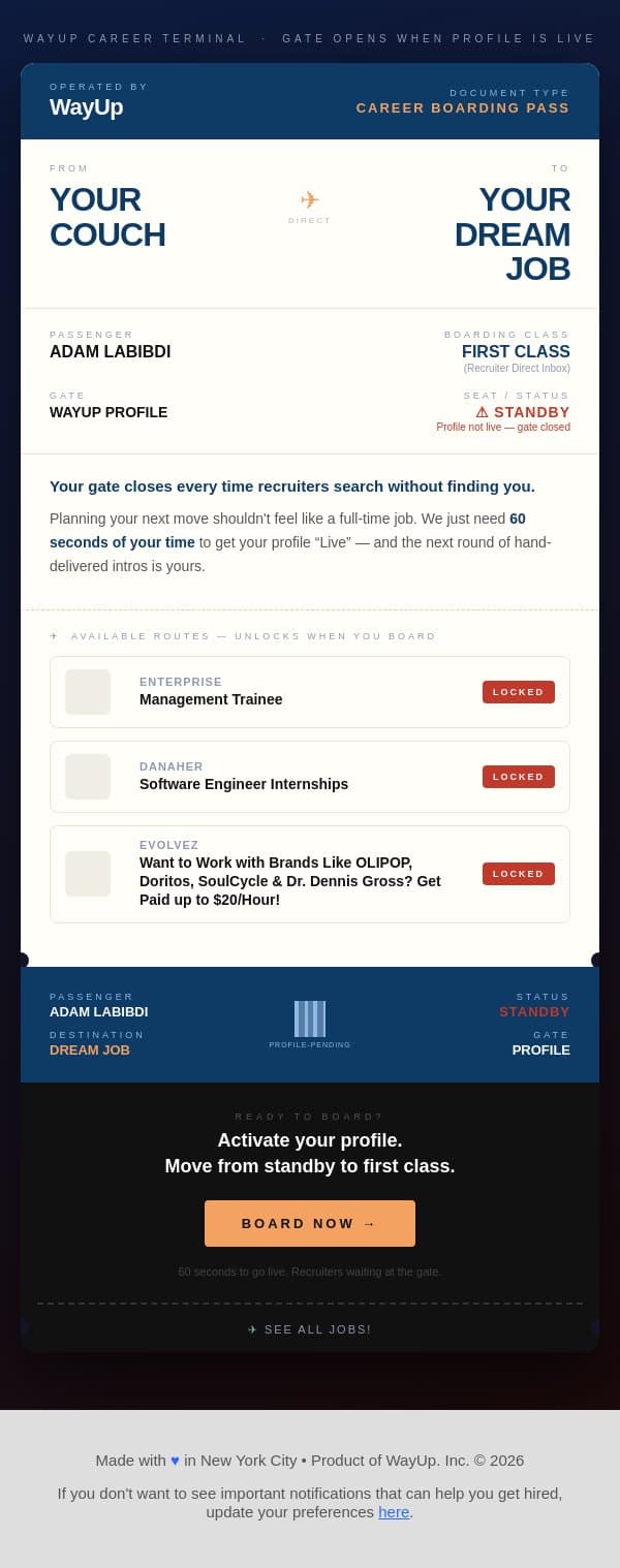 Stop job hunting the hard way, adam email from WayUp screenshot