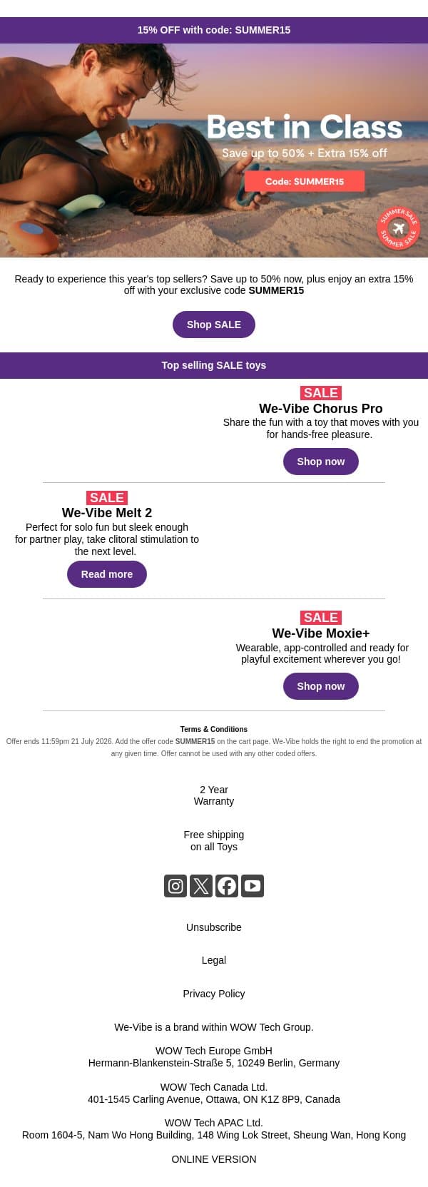 Straight A’s, Stellar O’s📚🎓 email from We-Vibe screenshot