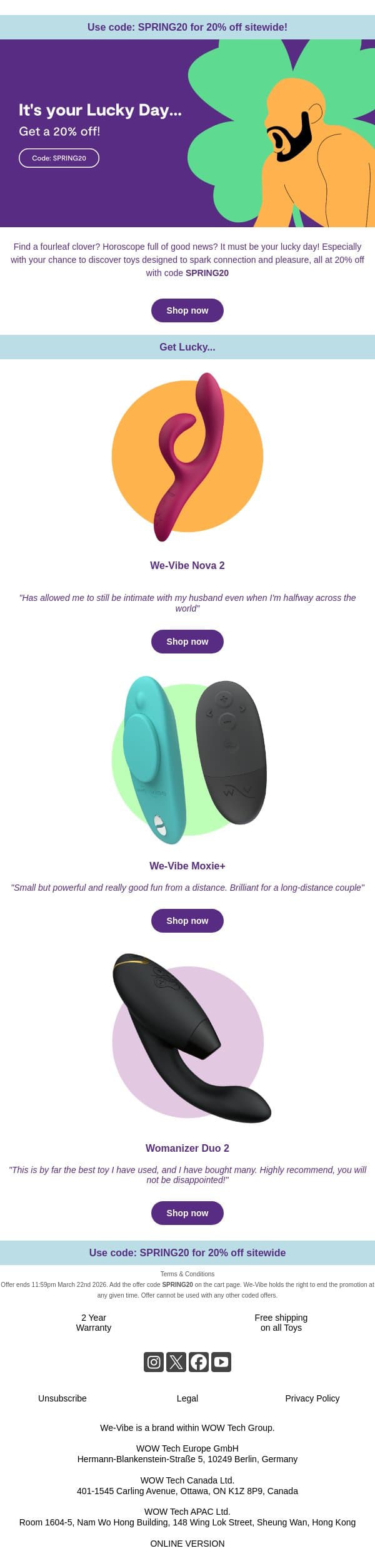 Ready to get lucky?🤭 email from We-Vibe screenshot