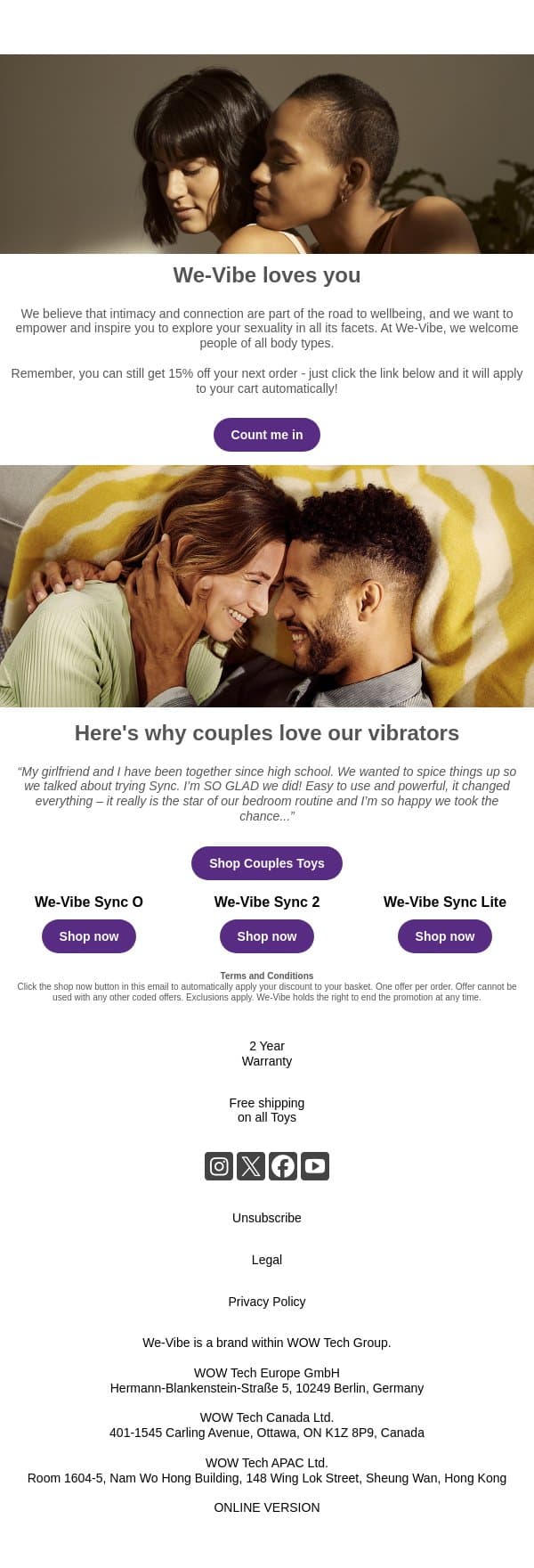 New Heights of Pleasure email from We-Vibe screenshot