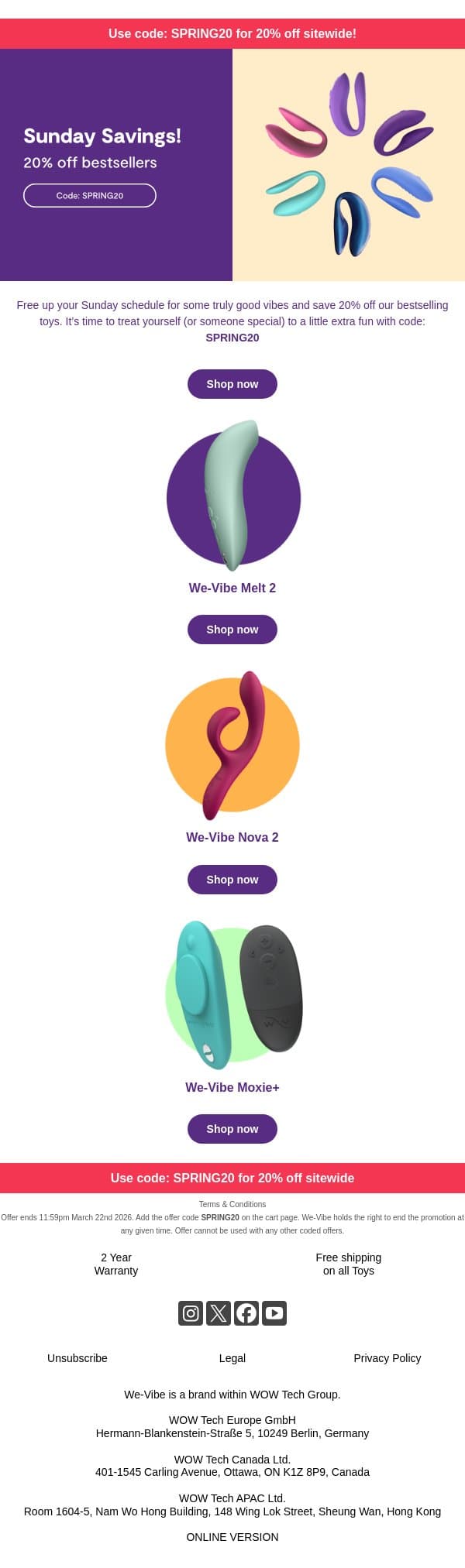 Sunday Savings, Just for You 🌸 email from We-Vibe screenshot