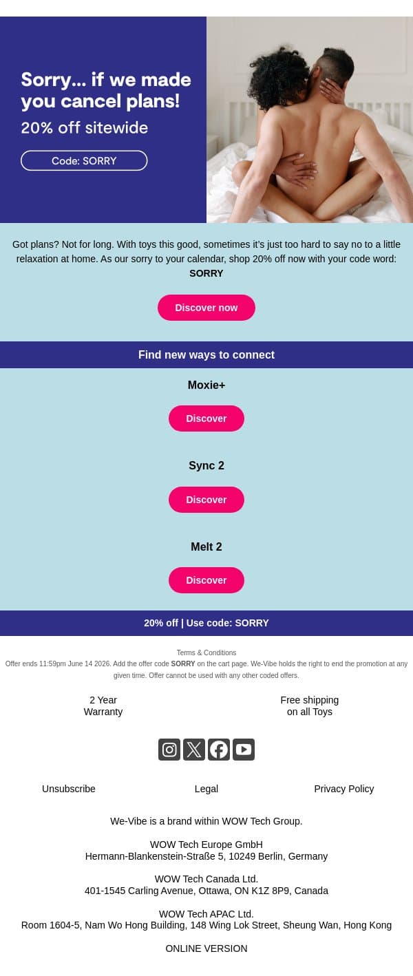 Sorry... email from We-Vibe screenshot