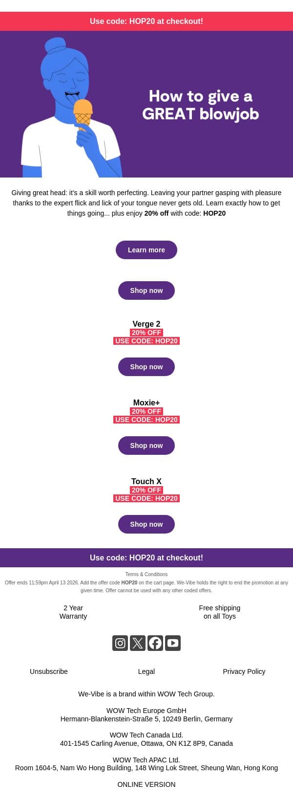 The secret to giving great head. email from We-Vibe screenshot