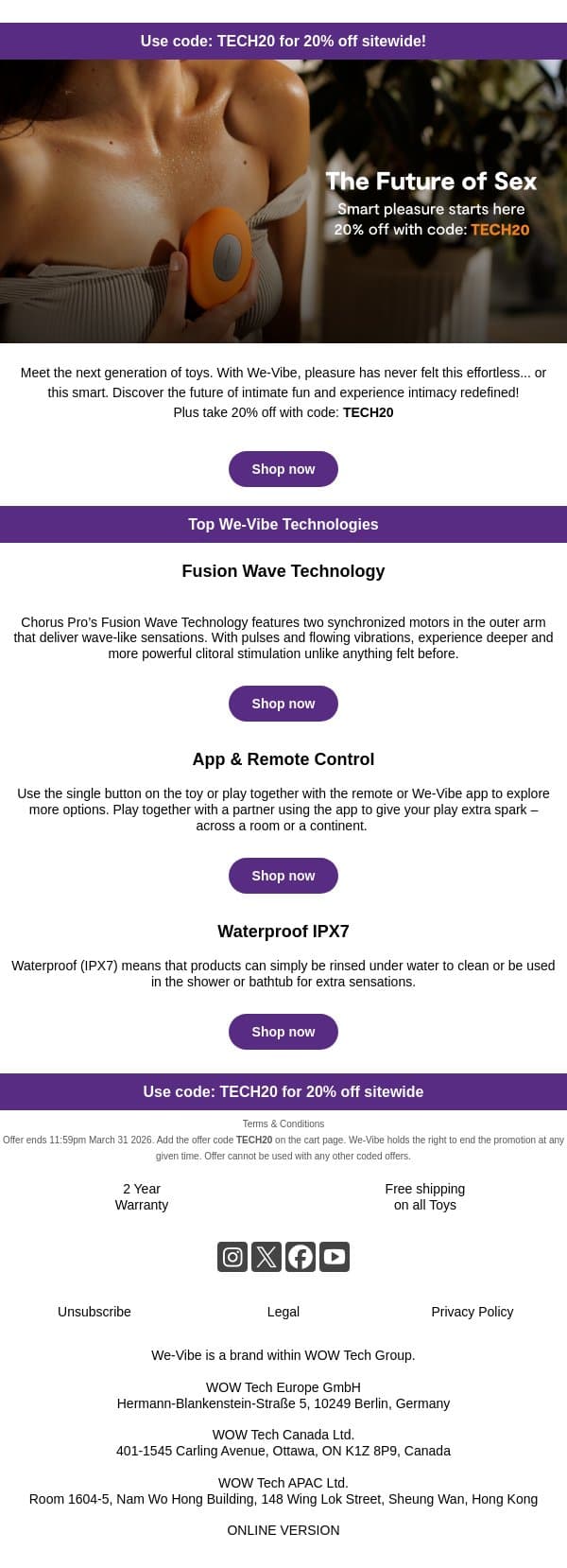 20% off smarter pleasure... email from We-Vibe screenshot