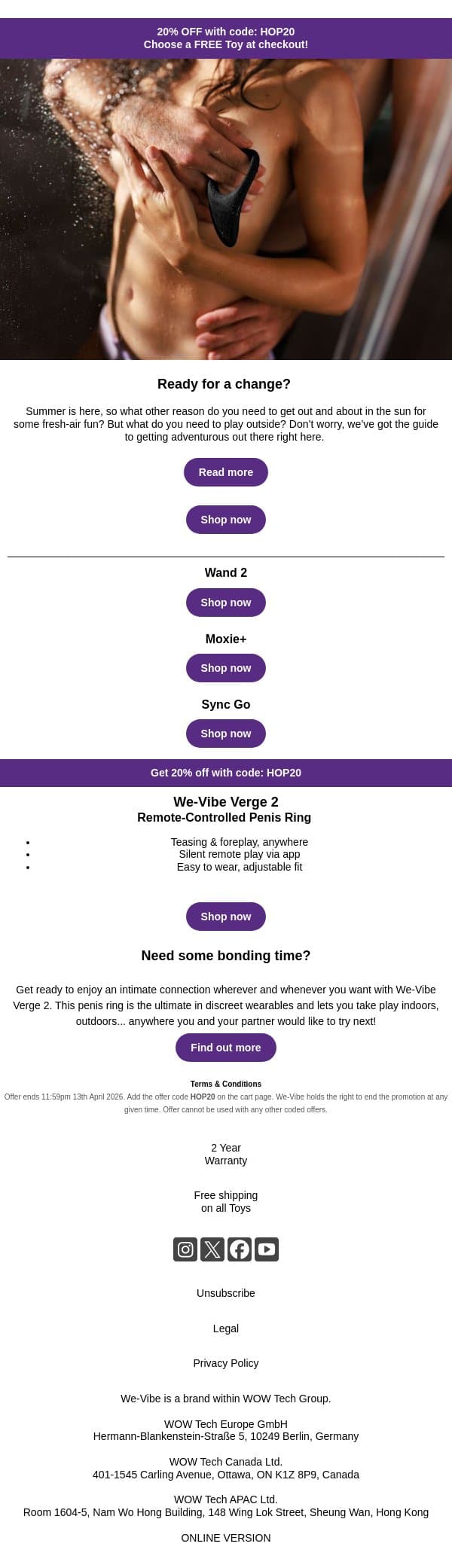 Go beyond the bedroom 🏕️ email from We-Vibe screenshot