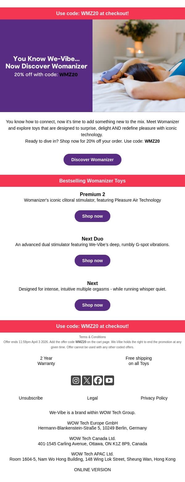 You know We-Vibe… now discover Womanizer email from We-Vibe screenshot