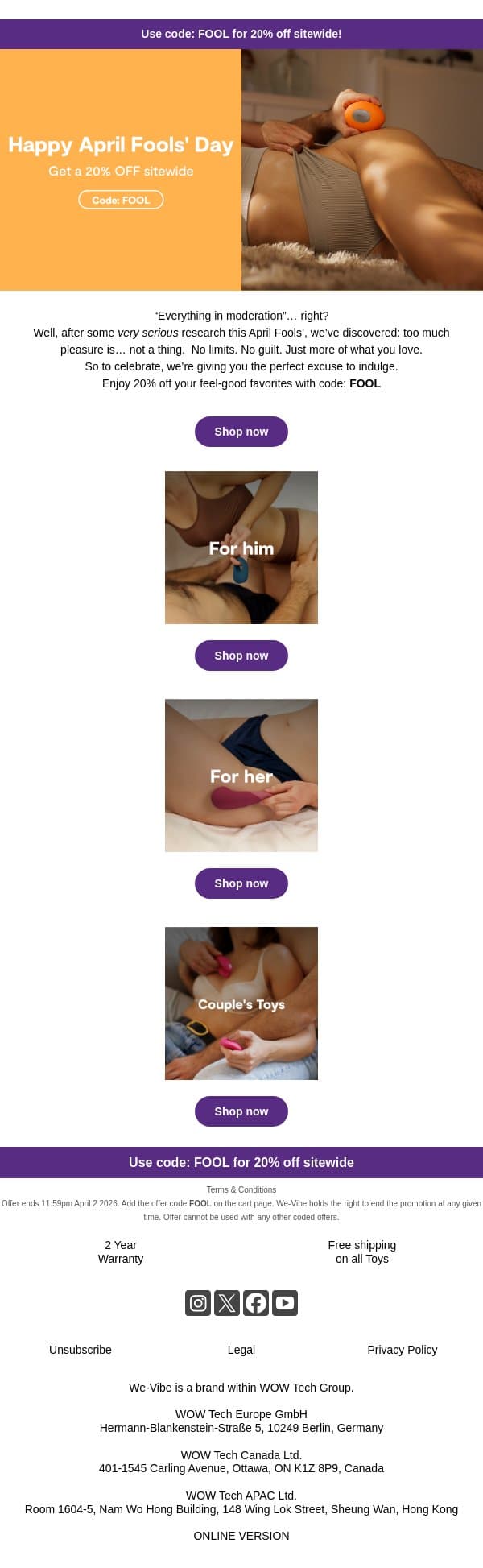 Is too much pleasure bad for you? email from We-Vibe screenshot