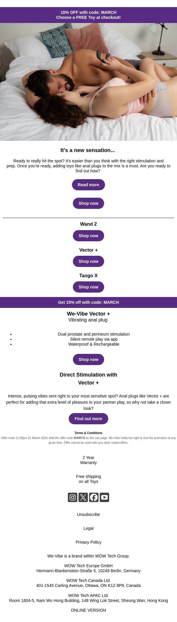 Ready to hit the spot? Let’s get started email from We-Vibe screenshot