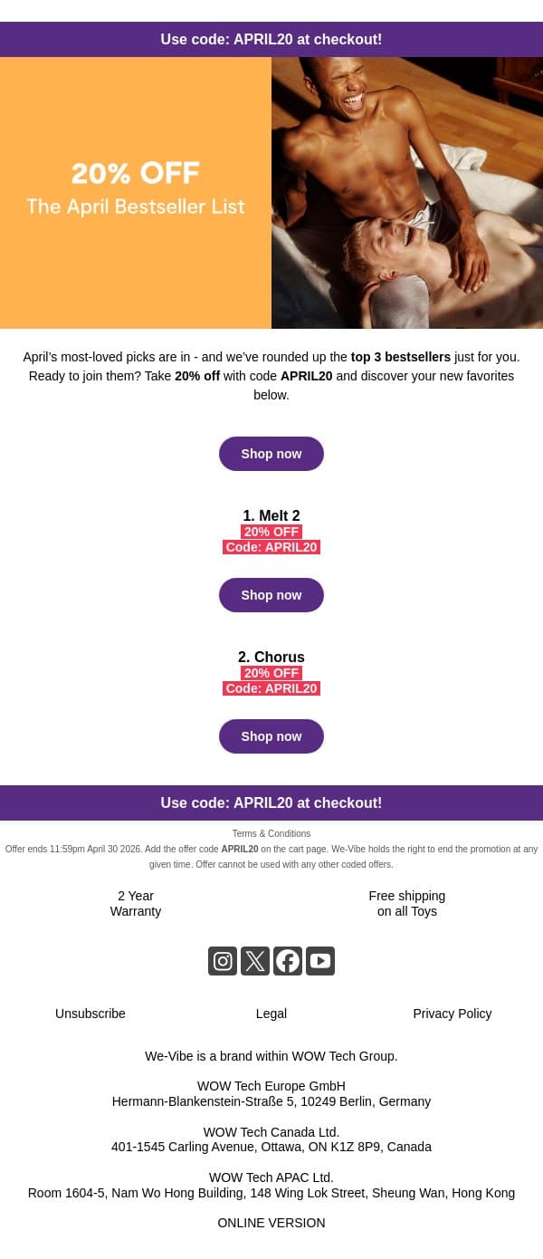 April’s most wanted 🔥 (everyone’s obsessed) email from We-Vibe screenshot