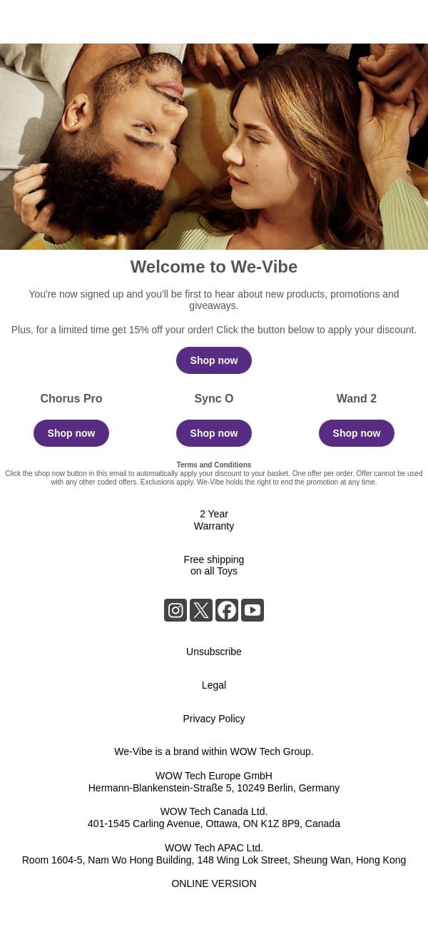 Welcome to We-Vibe 💌 email from We-Vibe screenshot