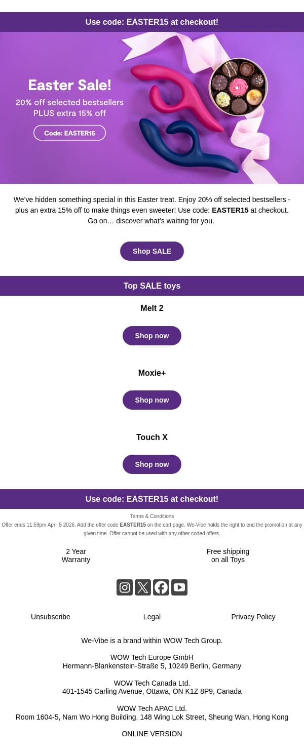 SALE starts now email from We-Vibe screenshot