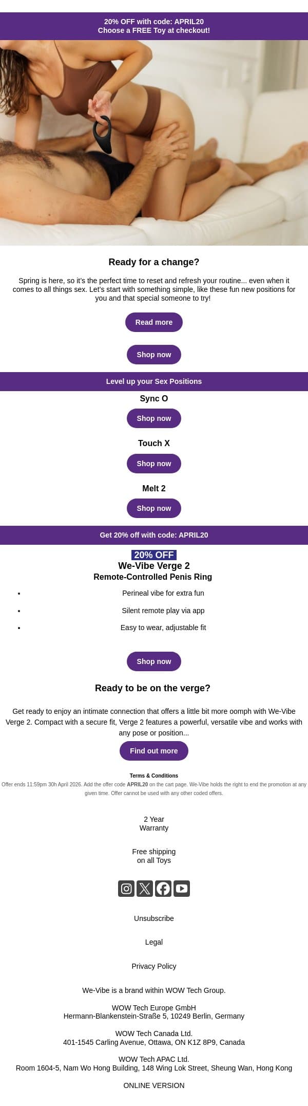 6 New Positions You Have to Try 🌶️ email from We-Vibe screenshot