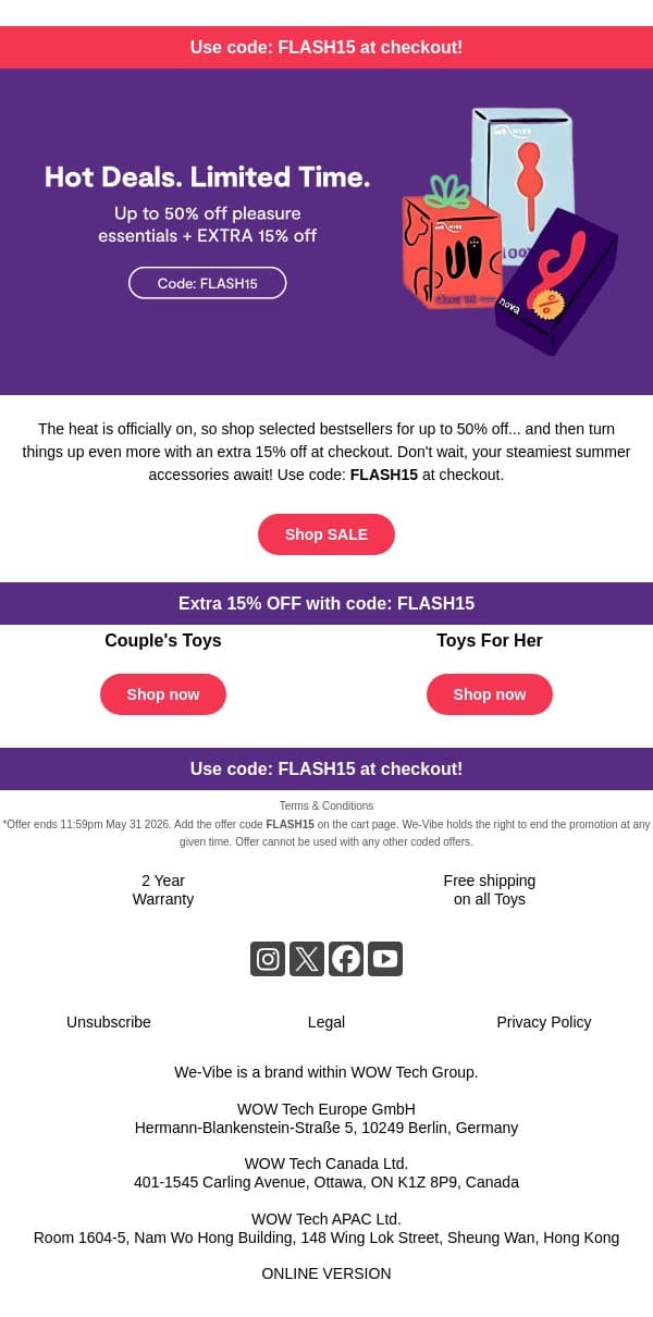 Flash Sale ends tomorrow! email from We-Vibe screenshot
