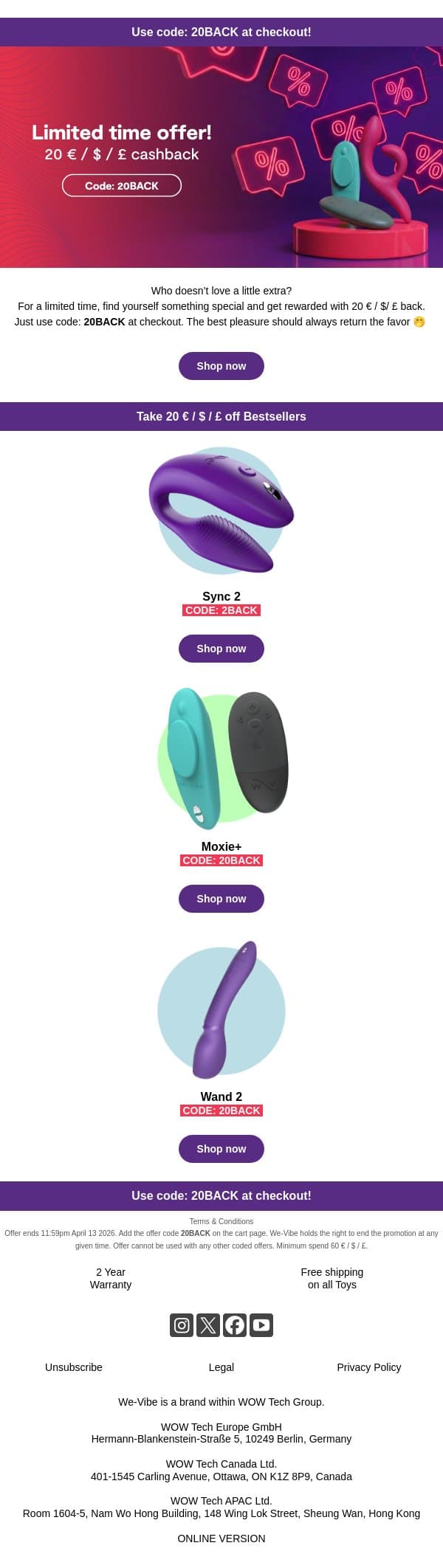 A little treat, just for you 💸 email from We-Vibe screenshot