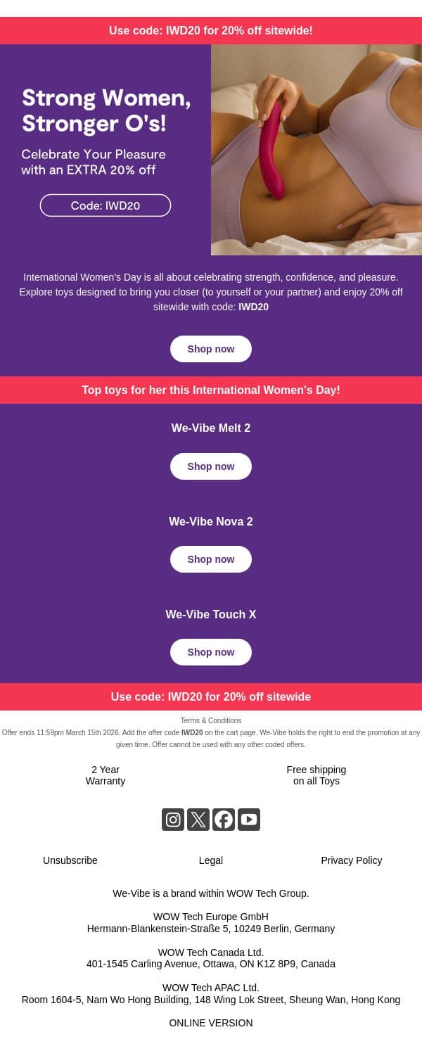 Strong O’s for Strong Women 💪 email from We-Vibe screenshot