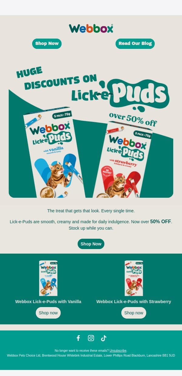 Over 50% off the treat they go mad for 🐾 email from Webbox screenshot