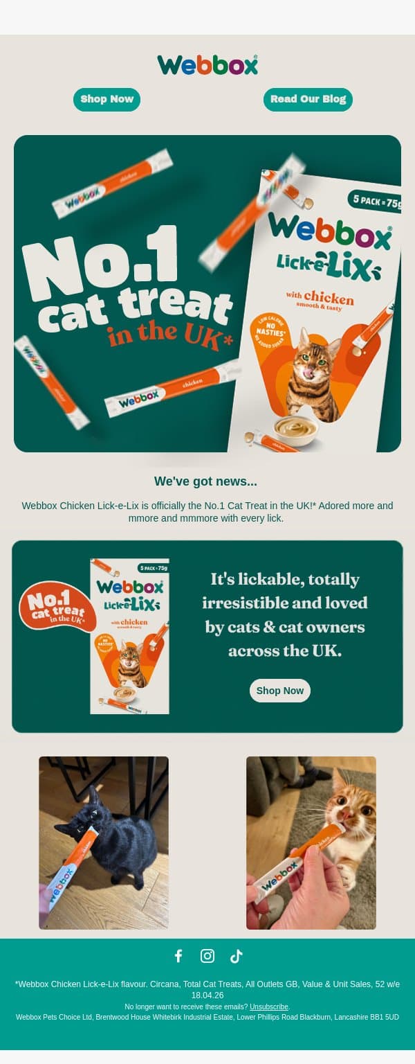 Discover the No.1 Cat Treat in the UK email from Webbox screenshot