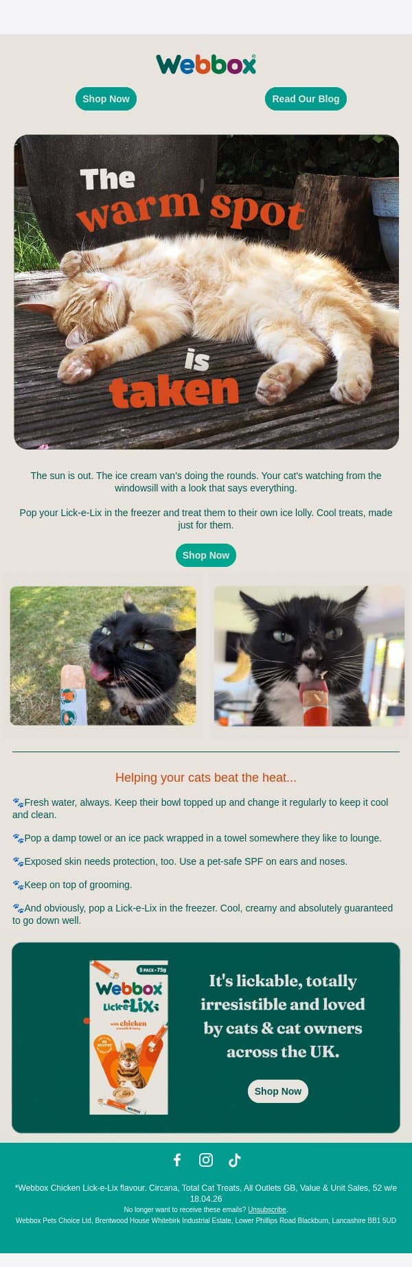 When it's this warm, they deserve a frozen Lick-e-Lix☀️ email from Webbox screenshot