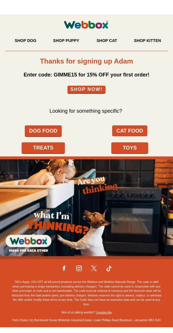 ⭐Welcome! Here's 15% off your first order.⭐ email from Webbox screenshot