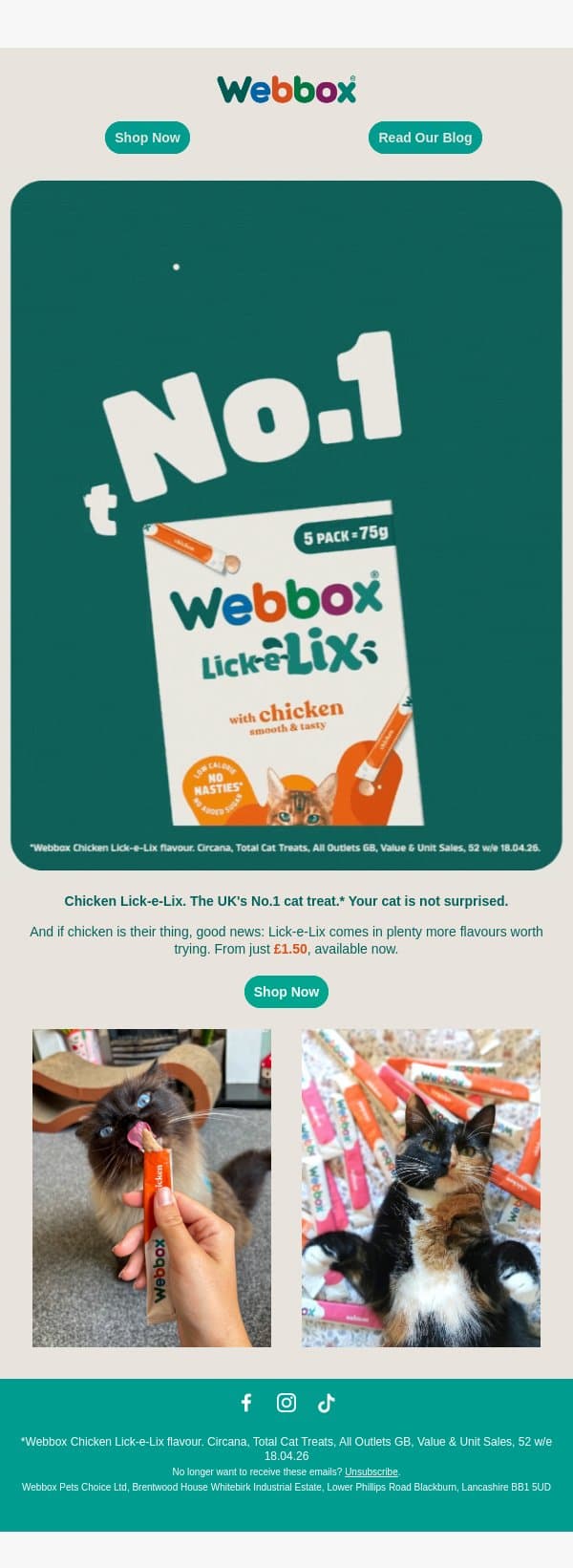 The nation's No.1 cat treat, just £1.50 🐾 email from Webbox screenshot