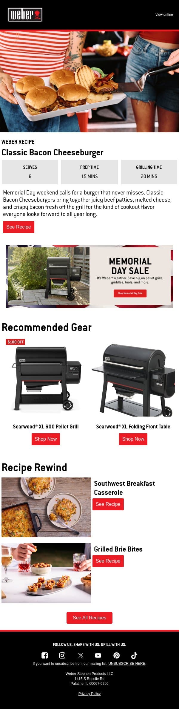 Fire Up the Grill for Memorial Day email from Weber screenshot