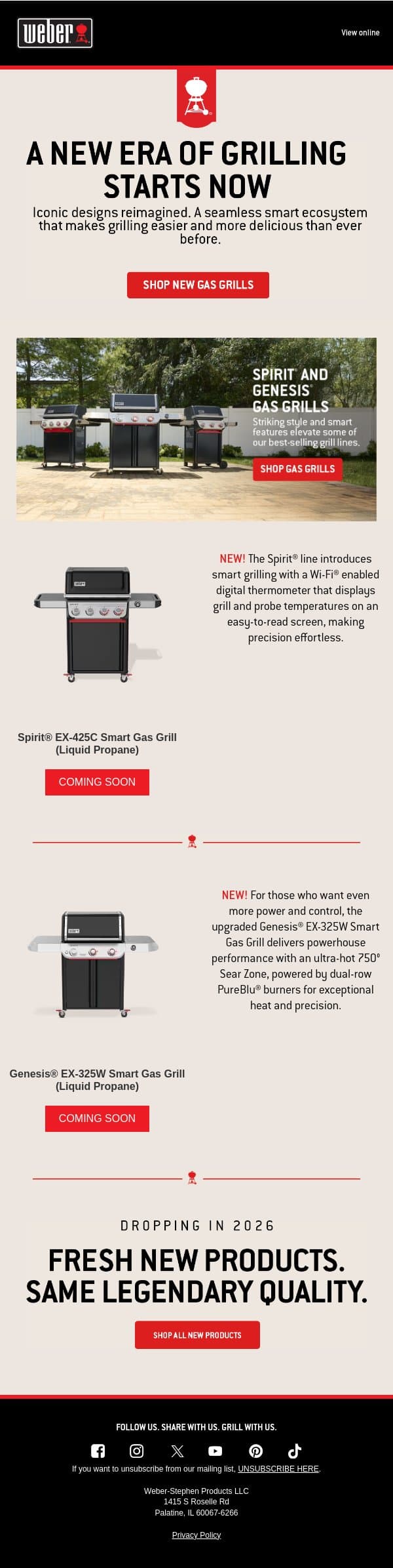 Two Grills. Two Styles. One Smarter Way to Cook email from Weber screenshot