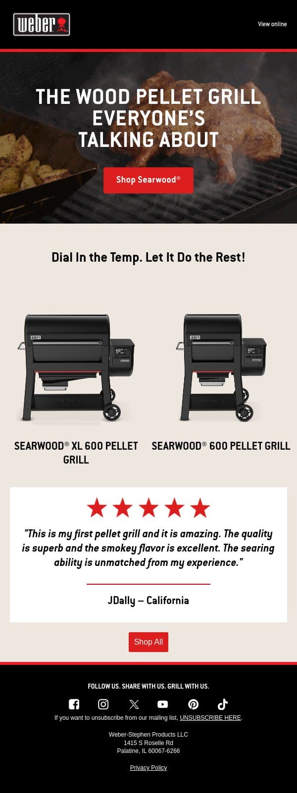 Top Sellers. Top Results. email from Weber screenshot