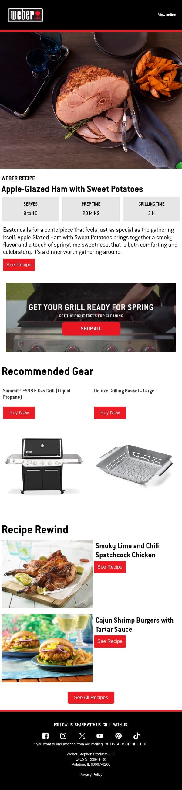 Grill the Easter Ham email from Weber screenshot