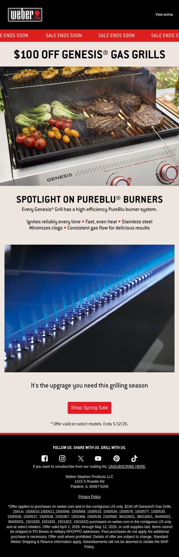 $100 off + the secret sauce of Genesis® Grills email from Weber screenshot