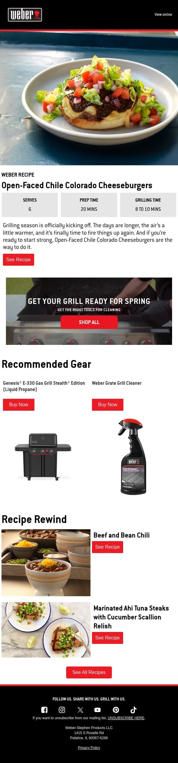 Open-Faced. Fully Loaded. email from Weber screenshot