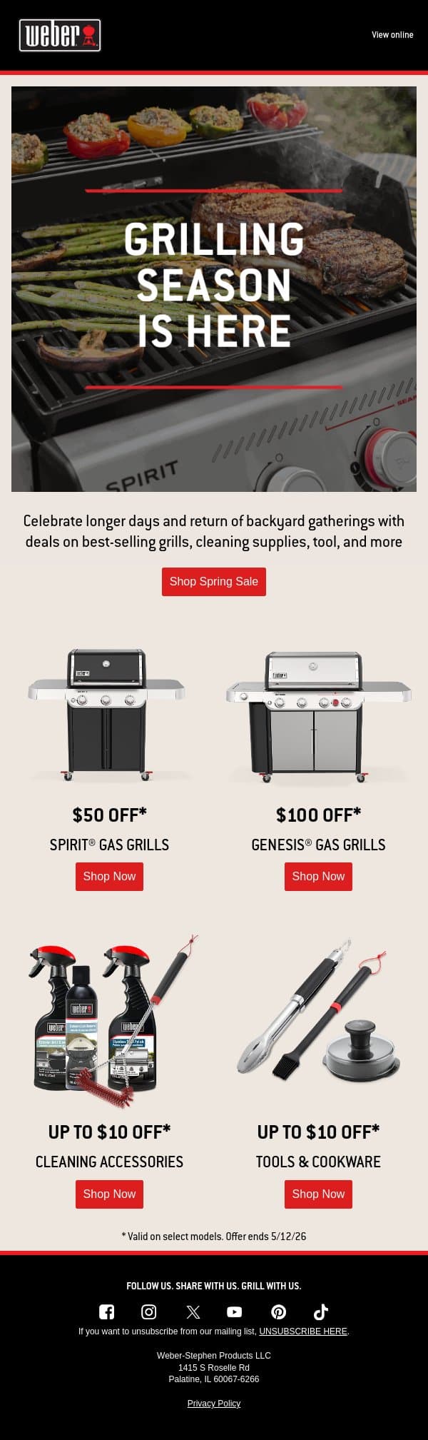 Spring Sale starts NOW! email from Weber screenshot