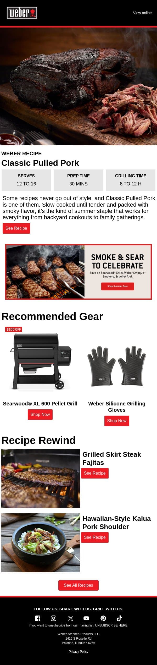 Smoke Up a Summer Staple email from Weber screenshot