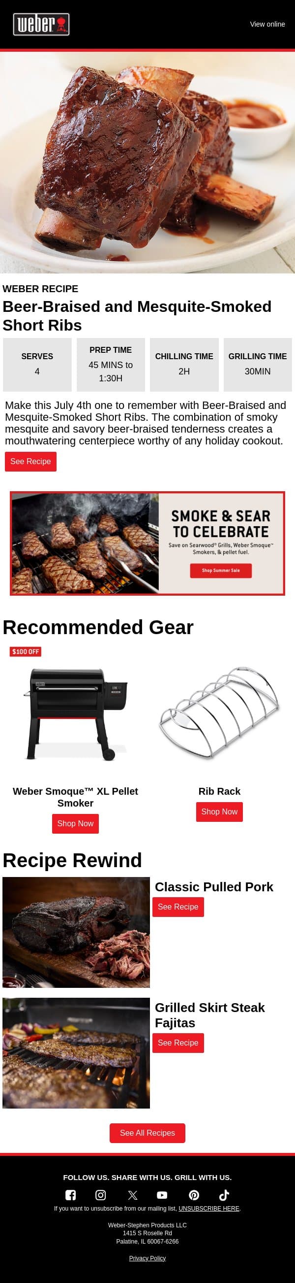 Fire Up the Fourth with Smoked Short Ribs email from Weber screenshot