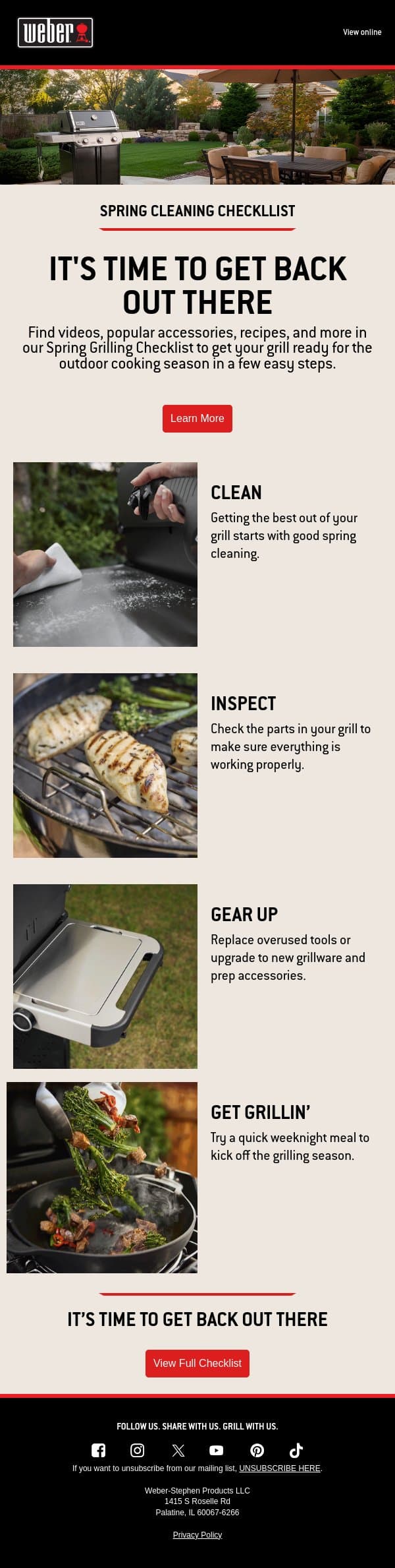 Your checklist to get your grill spring ready is here ✅ email from Weber screenshot