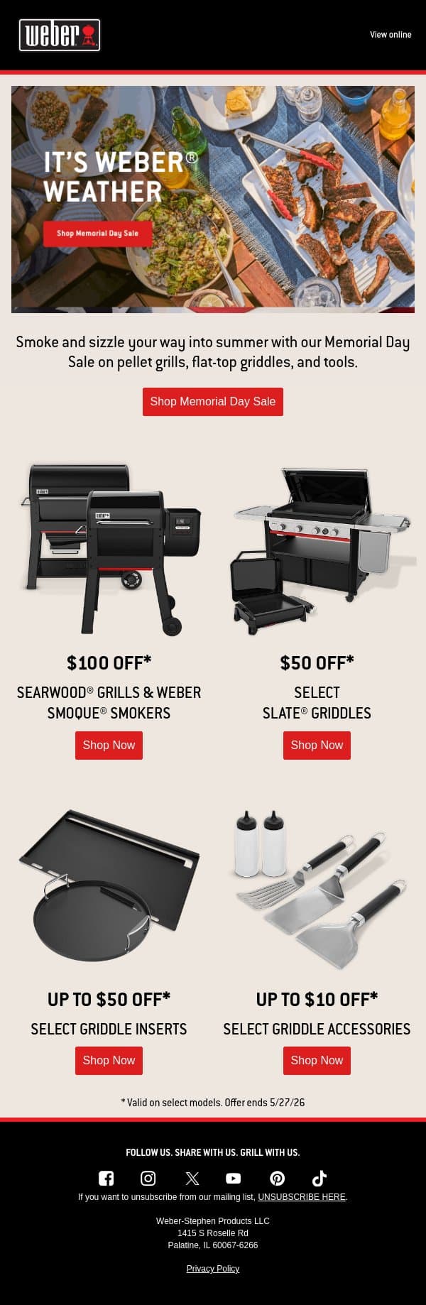 Memorial Day Sale is LIVE! email from Weber screenshot