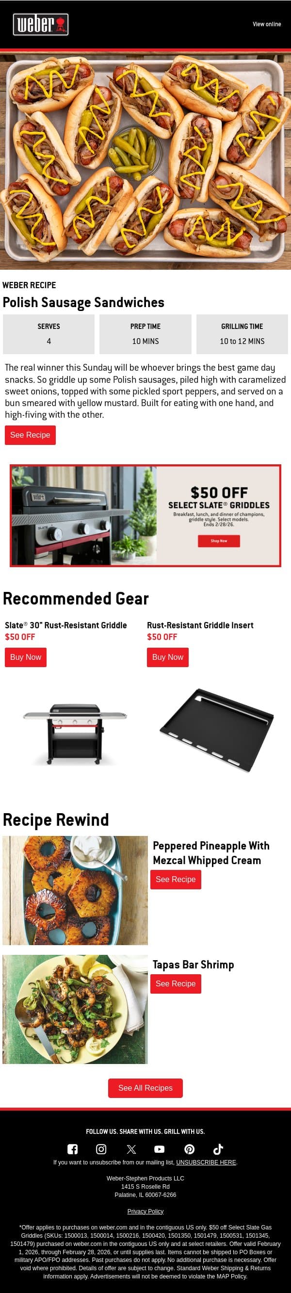 The MVP of Game Day Is on the Griddle email from Weber screenshot